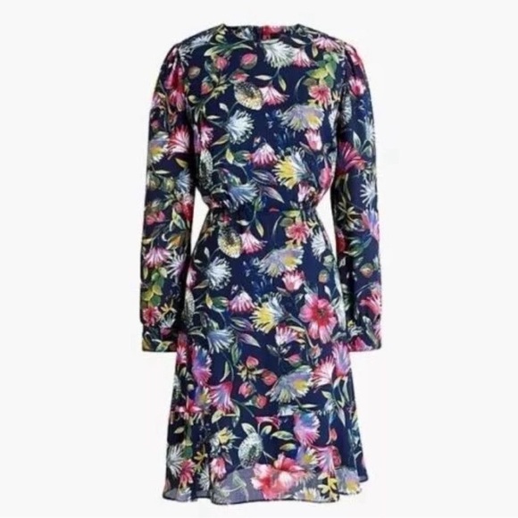 J. Crew Dresses & Skirts - J. Crew Navy Floral print long sleeve chiffon dress size 2
